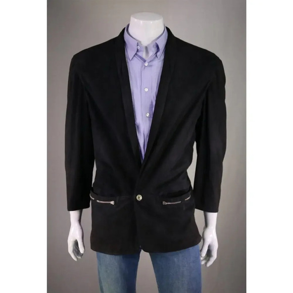 Gianni Versace Vintage 80s 90s Baggy Suede Leather Shawl Blazer Jacket~ Medium